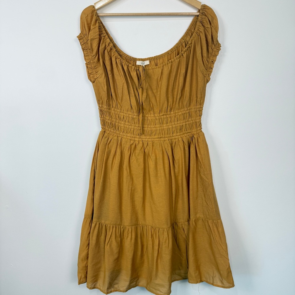 Easel Smocked Tiered Dress Women Medium Mustard Yellow Vacation Casual